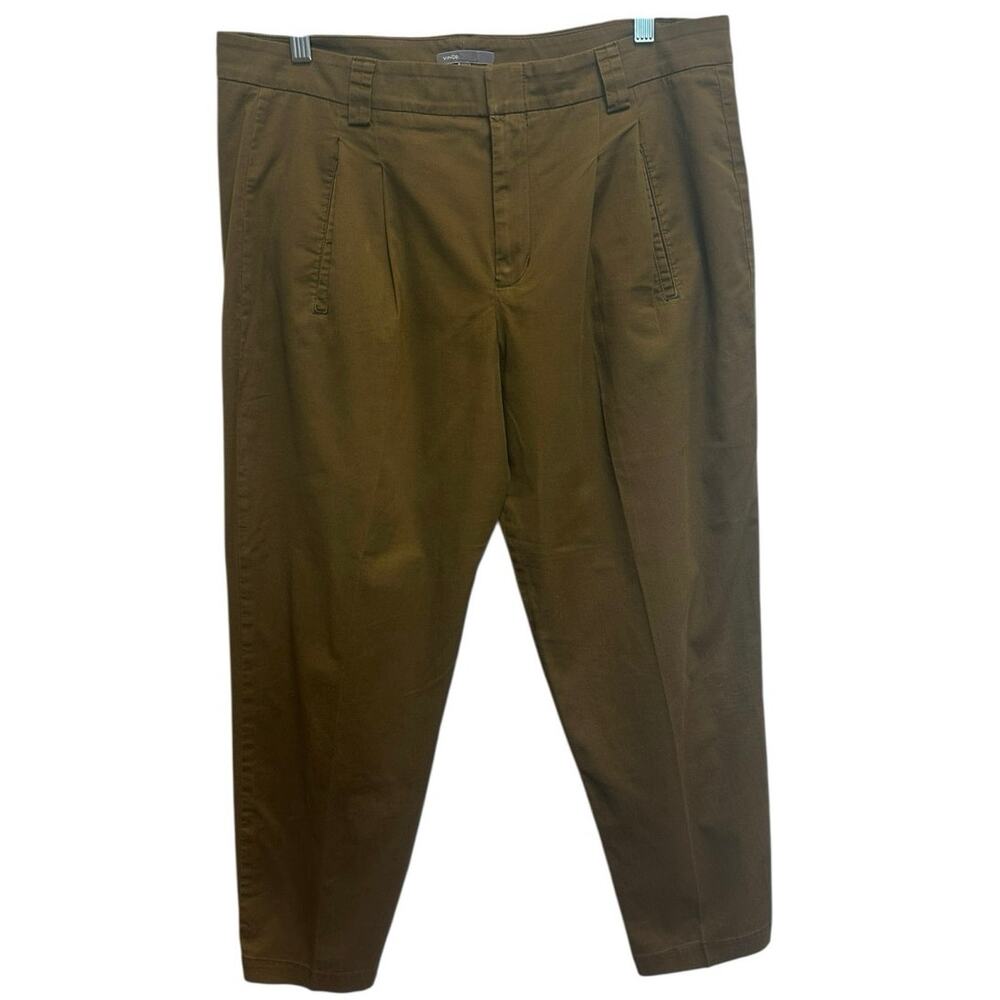 Vince Pleated‎ Ankle Tapered Chino Pants Olive Green Work Career Office Size 10